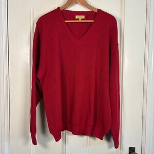 100% Alpaca PAUL STUART V neck knit sweater Men Red- sz XXL